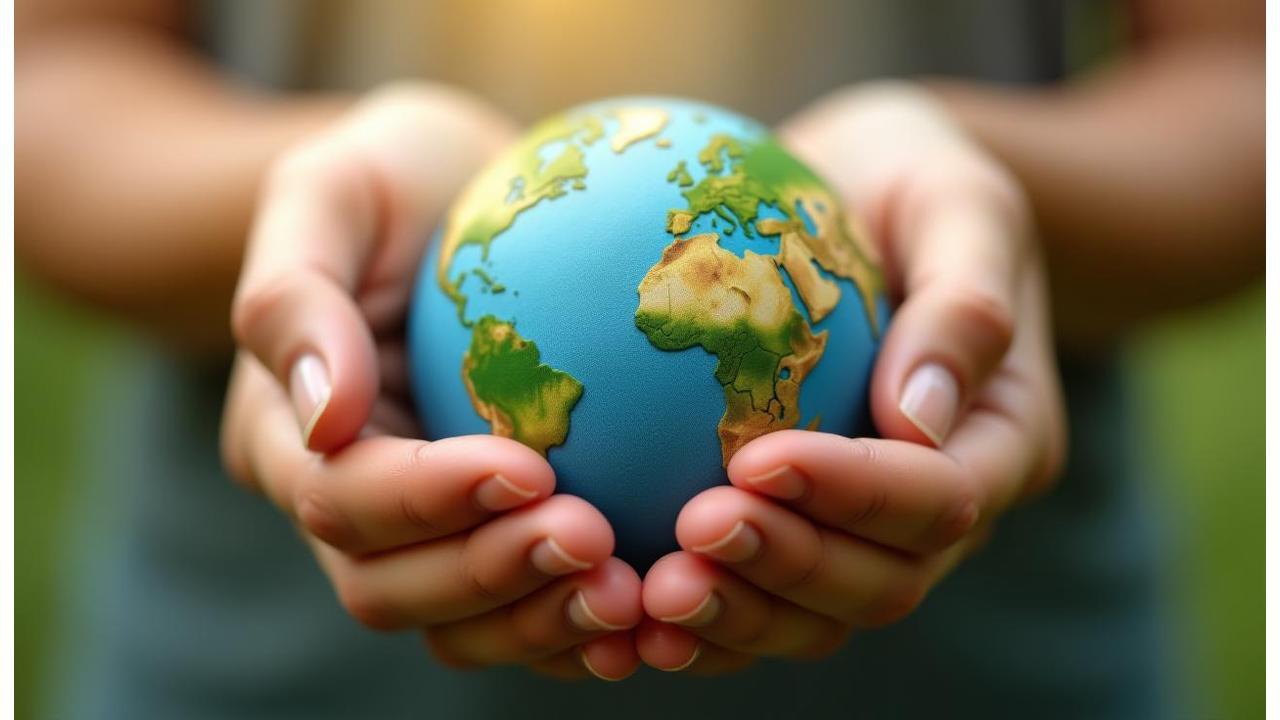 地球を優しく包む手のイメージ、持続可能性を象徴